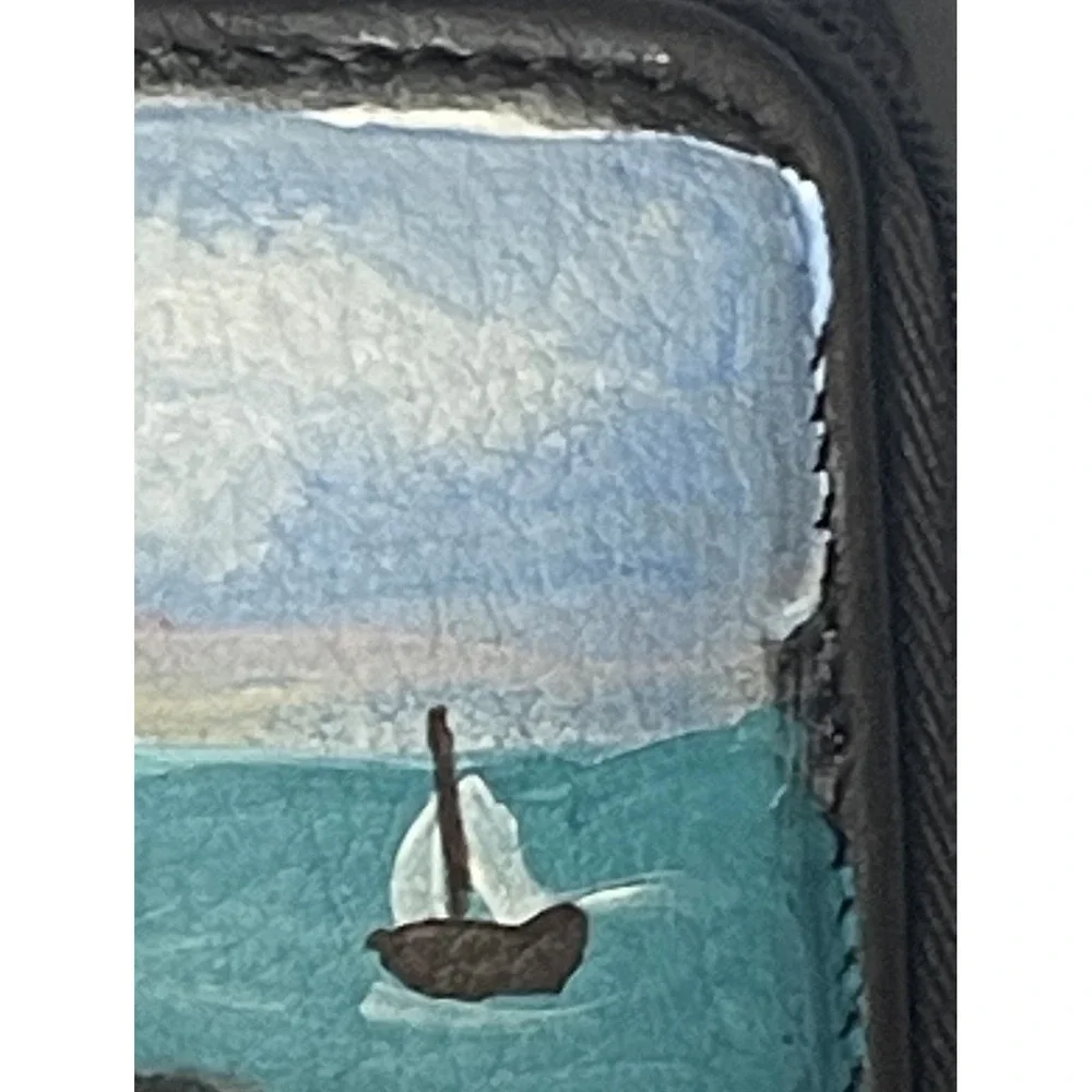 Dopp Brown Leather Yorkie Beach Scene Hand Painted Wallet NWOT Signed Art